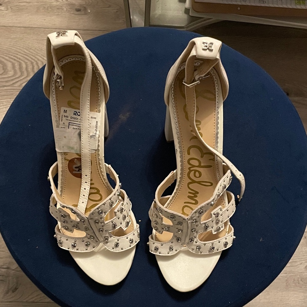 Sam Edelman White Studded Block Heel Sandals - Size 8.5